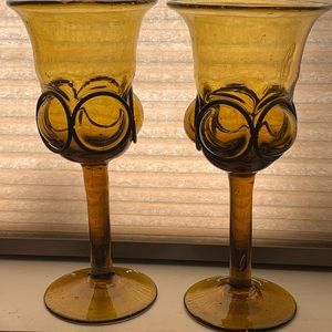 Hand Blown Antique Glass Wine/Water Goblets